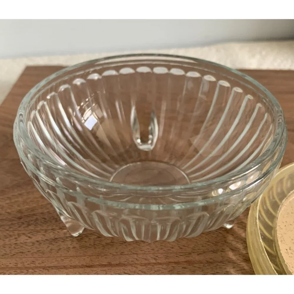 Vintage Dresser Powder Glass Round Footed Jar with Lid